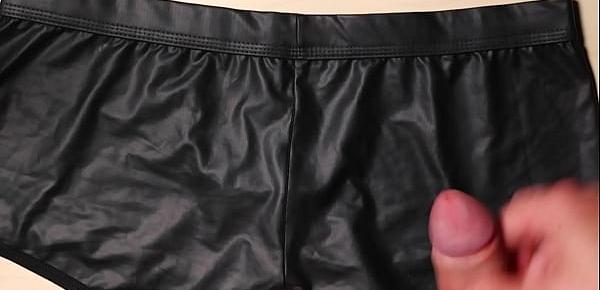 Jerk and Cum on girlfriend black leather sexy panties
